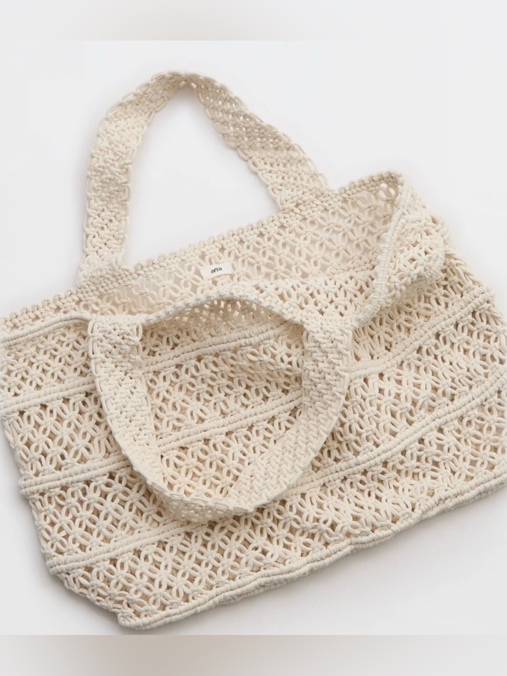 aerie Cream Crochet Tote Bag